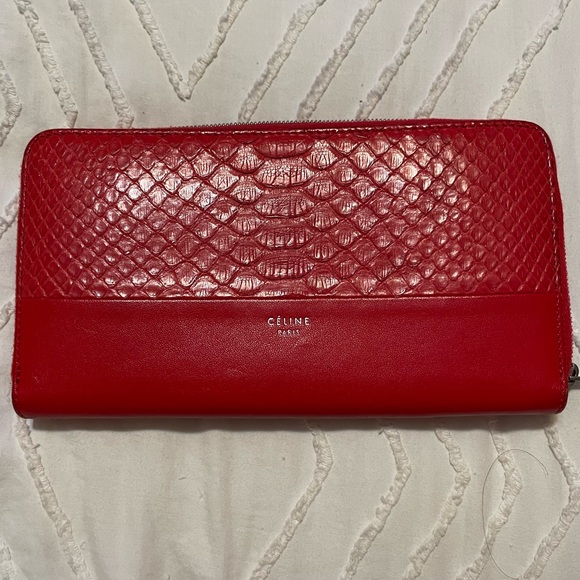 Celine Red Python Lambskin Large Zip Around Multifunctional wallet with COA - Picture 1 of 15